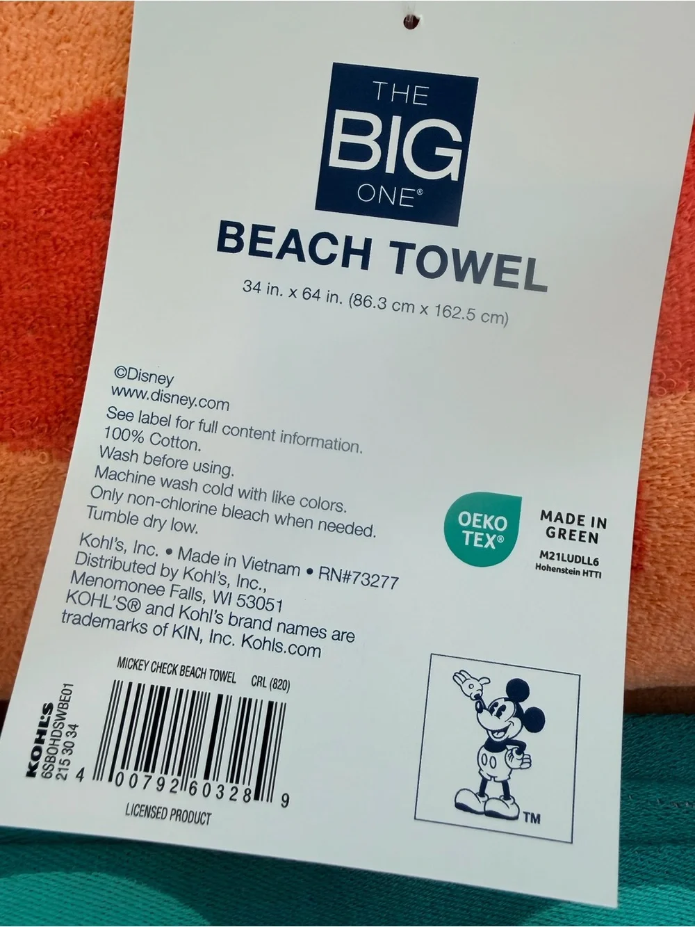 NWT Set of 2 Disney Mickey Mouse Beach Towels from The Big One